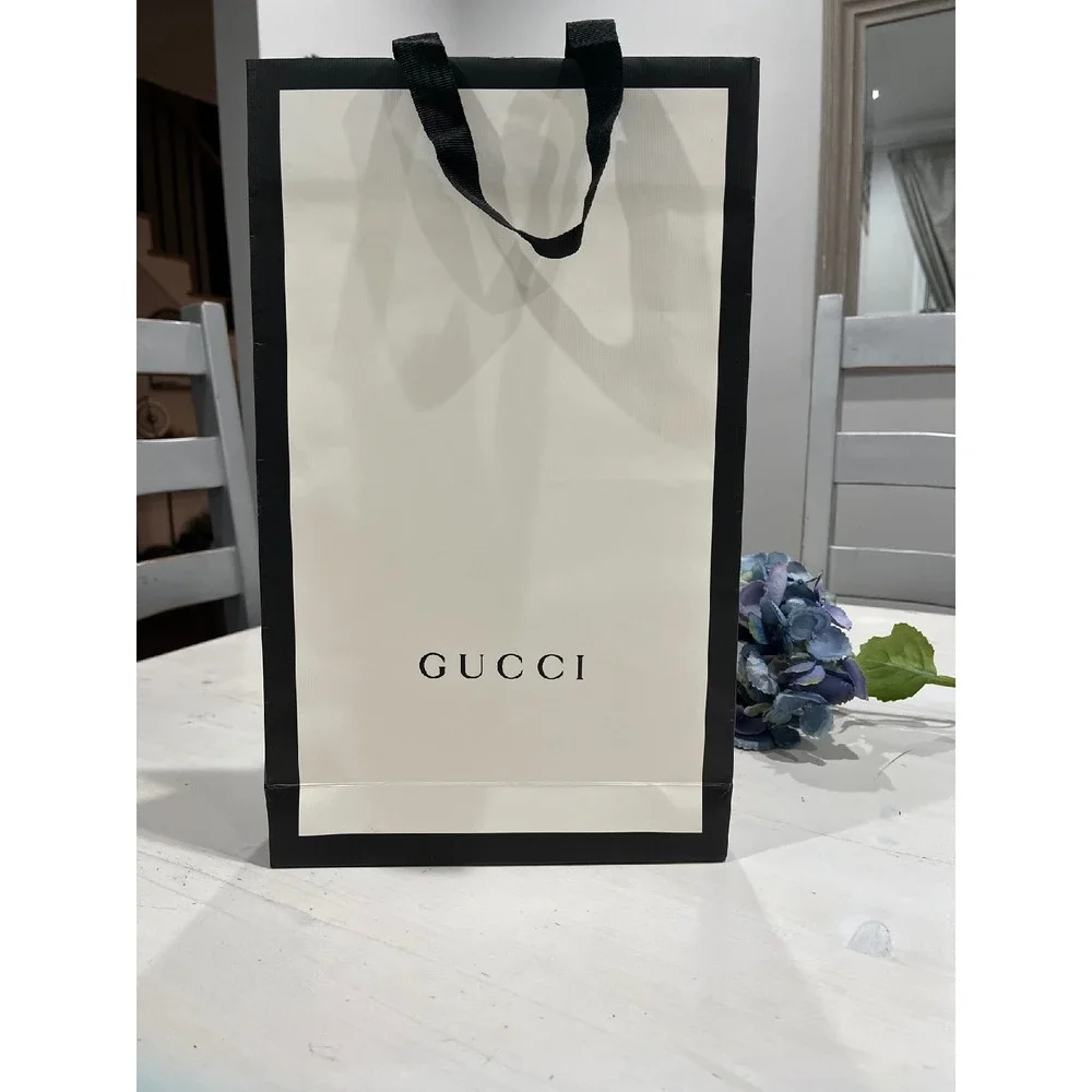 Gucci Shopping Gift Shoe Bag Black White Authentic‎ Paper Tote